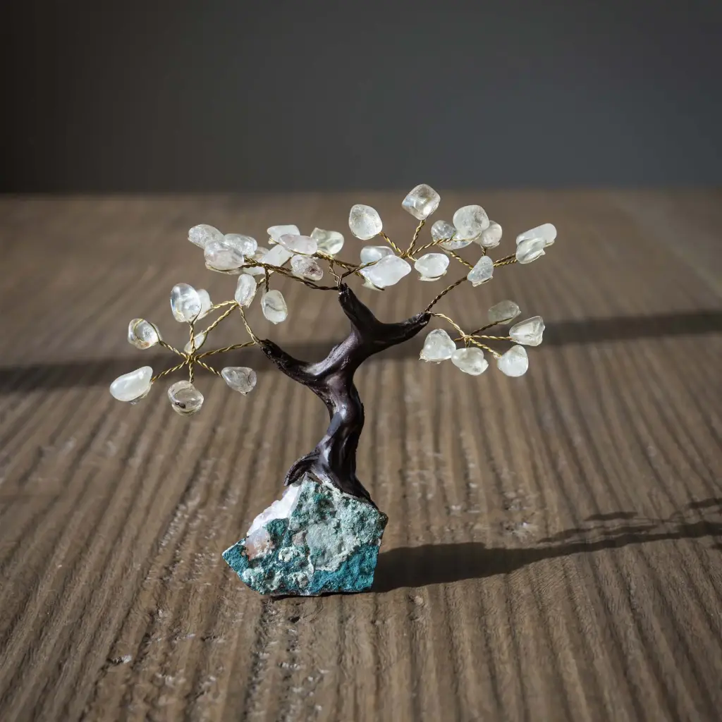 Árvore de quartzo mini com base drusa de ametista