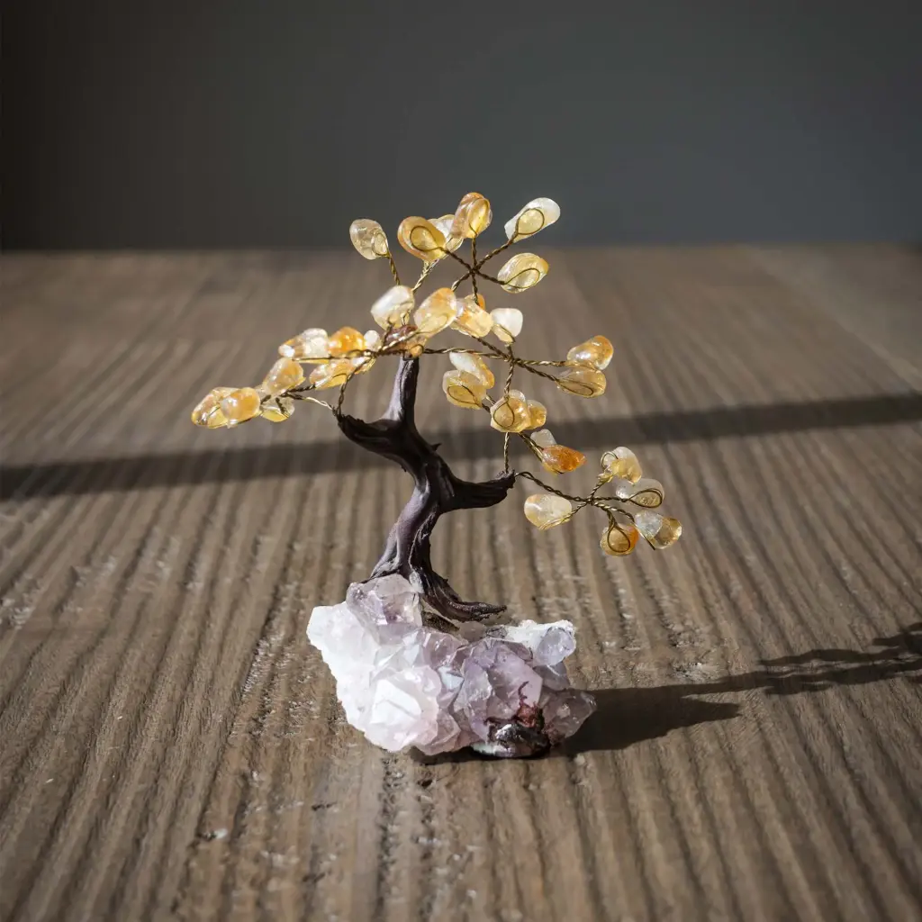 Árvore de Citrino mini com base drusa de ametista