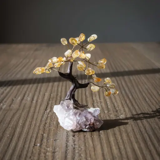 [ALM1216] Árvore de Citrino mini com base drusa de ametista